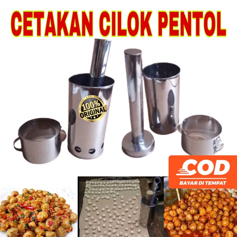 KODE N19V Cetakan Bakso Pentol Manual Cilor Cilok Bakso Aci Telur Mini Kecil Besar Jumbo Lubang 8 de