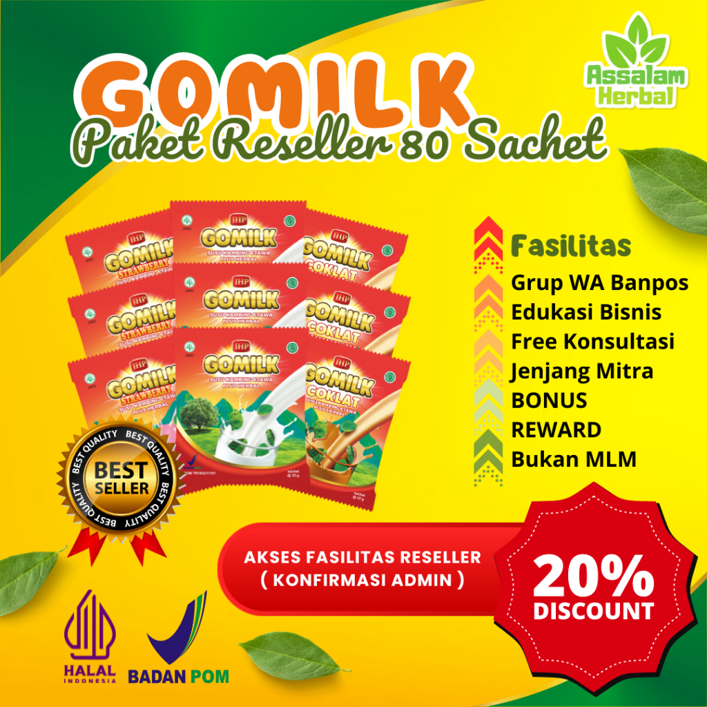 

PAKET RESELLER GOMILK 80 SACHET Susu Kambing Etawa Plus Herbal Garansi ORI Distributor