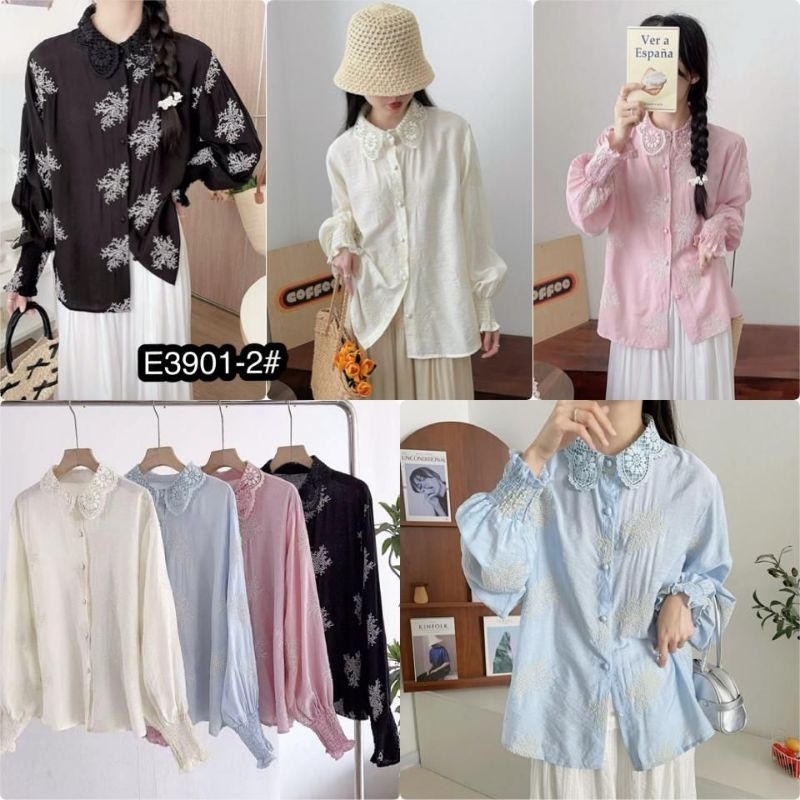 Atasan Kemeja Korea Style Bkk Dengan Detail Bordir Bunga