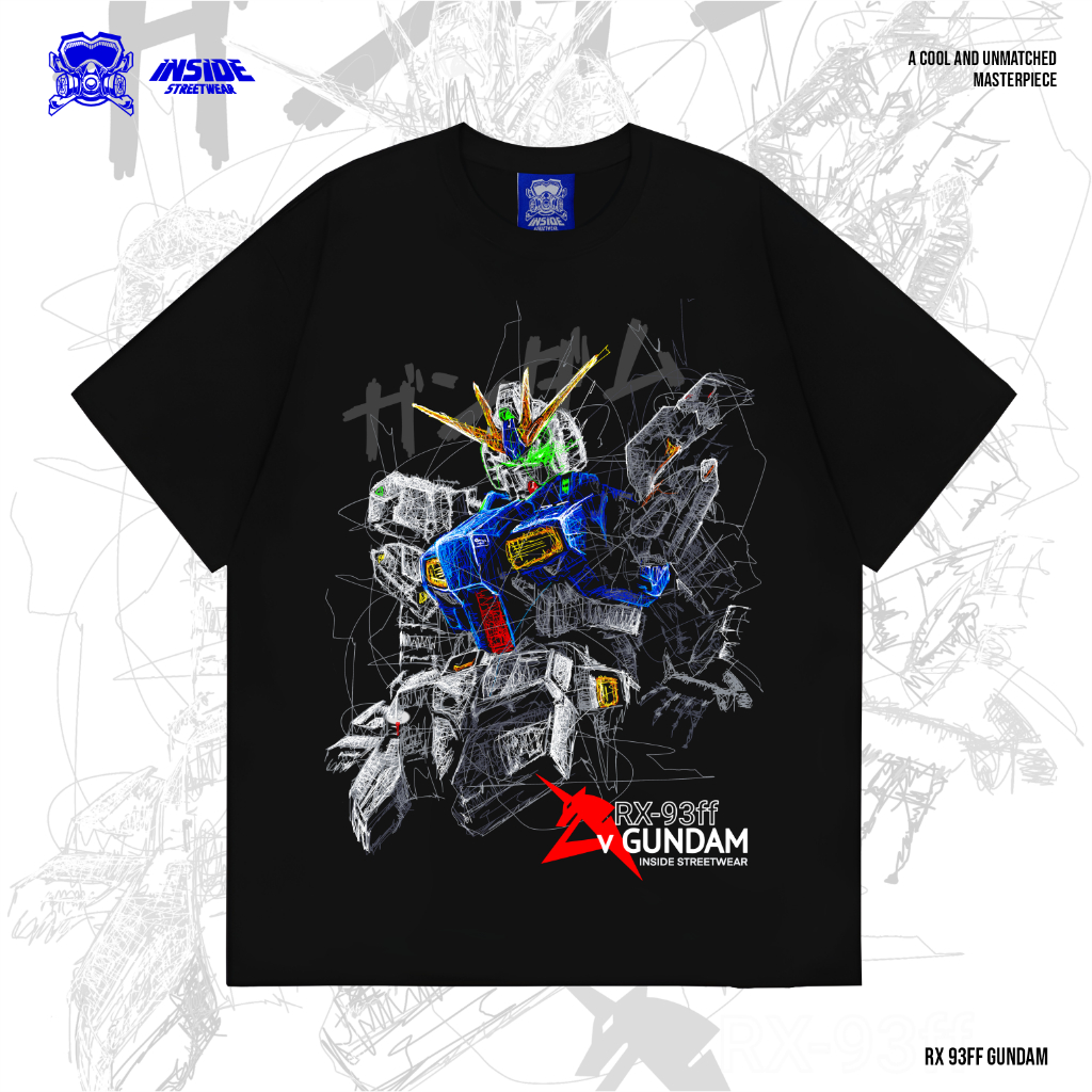 INSIDE STREETWEAR - GUNDAM RX 93FF MOBILE SUIT GUNDAM - T-Shirt Kaos Lengan Pendek Hitam