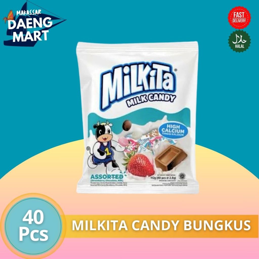 

Permen Makassar Milkita Assorted Milk Candy (1 Bag Isi 40pcs) - Permen Susu Rasa Cokelat, Susu, Stroberi & Melon
