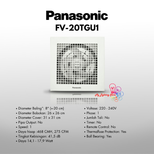 Ceiling Exhaust Fan Kipas Angin Langit-Langit Plafon Panasonic FV 20TGU1 20TGU FV20TGU FV20TGU1 8 In