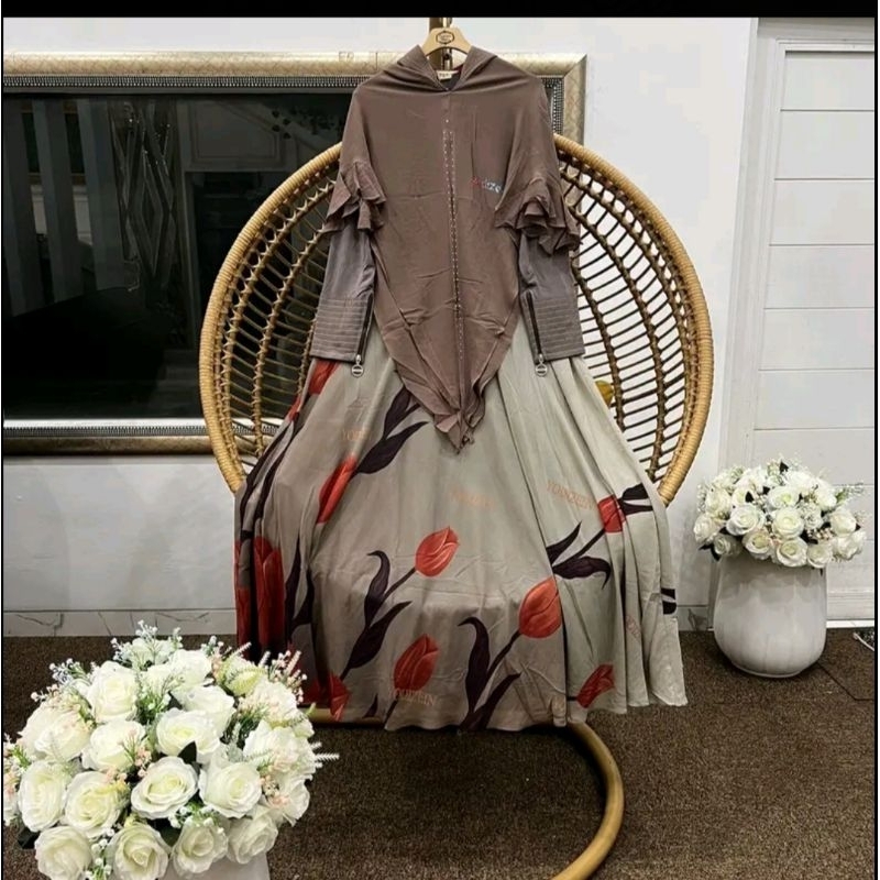 Gamis yodizein syar'i satu set dengan khimar