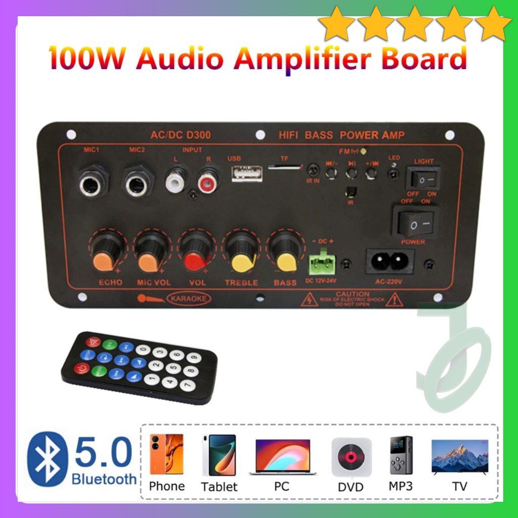 Modul Amplifier Board Speaker Aktif 100W Audio Bluetooth 5.0 USB FM Radio TF DIY Kejian D300