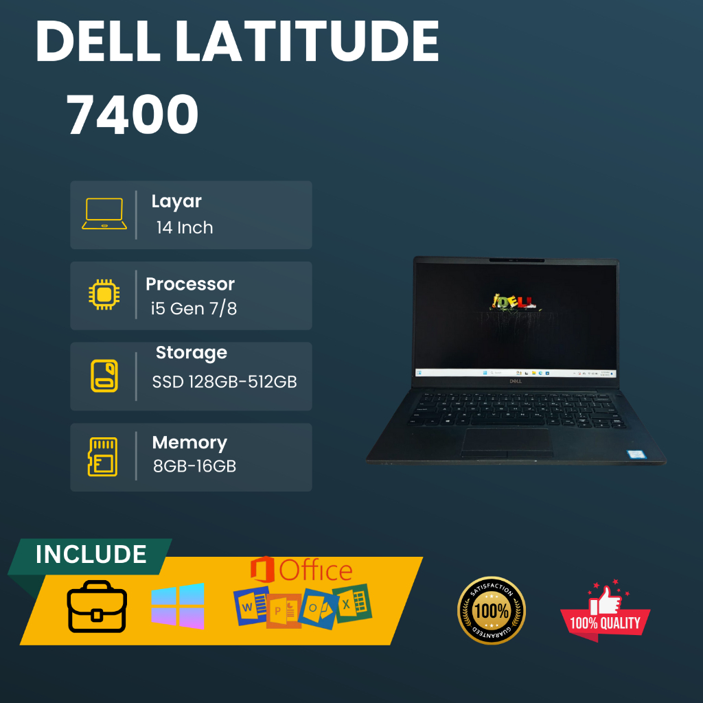 Laptop Dell Latitude 7400 i5 Gen 8365U & i7 Gen 8665U Ram 8GB-16GB SSD 128GB-512GB Layar 14 Inch Sec