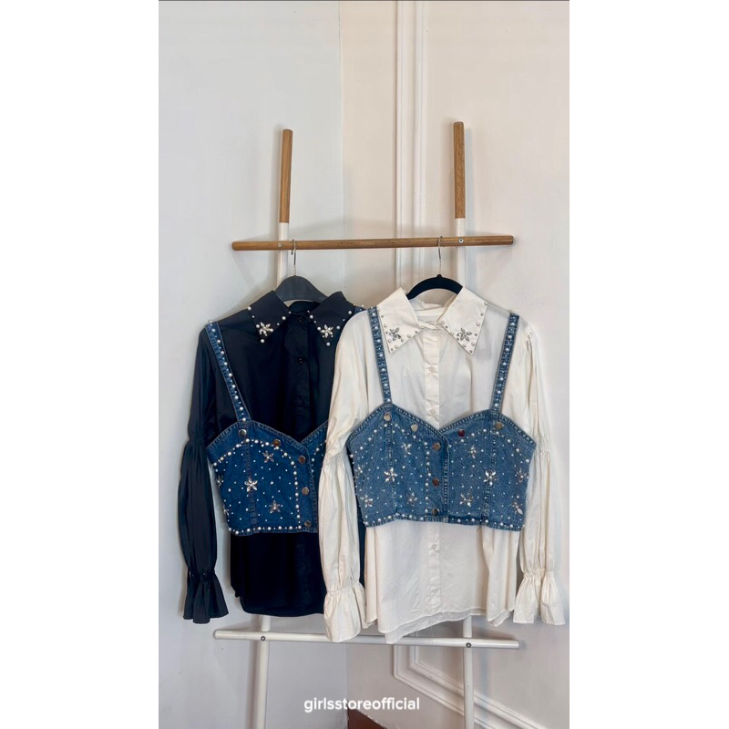 baju kemeja rompi jeans mutiara