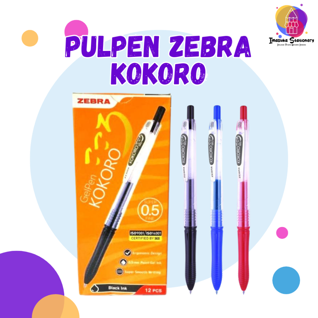 

Pulpen Gel Zebra Kokoro 0.5mm 1 Pack isi 12 Pcs / Pulpen Zebra Kokoro Warna Hitam Biru Merah Imasuka Stationery