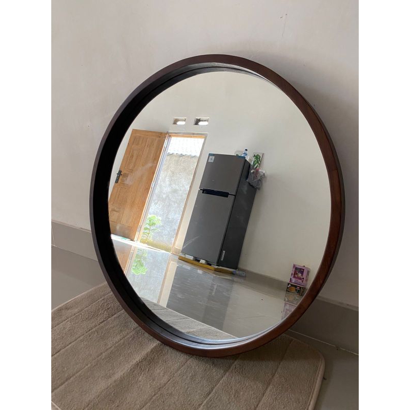 cermin bulat jati minimalis diameter 60