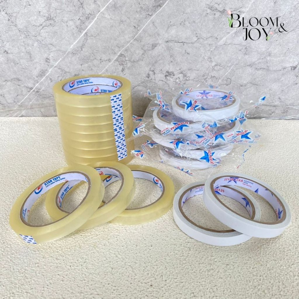 

12mm double tape murah lakban bening solatip isolasi bening ATK Tape Perekat Kuat Solatip bahan buket