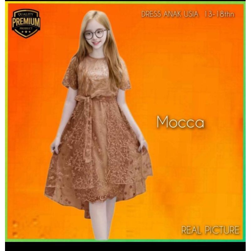 Midi Dress Anak Perempuan 13-18thn Jiao Gaun Pesta Korea Remaja Mocca