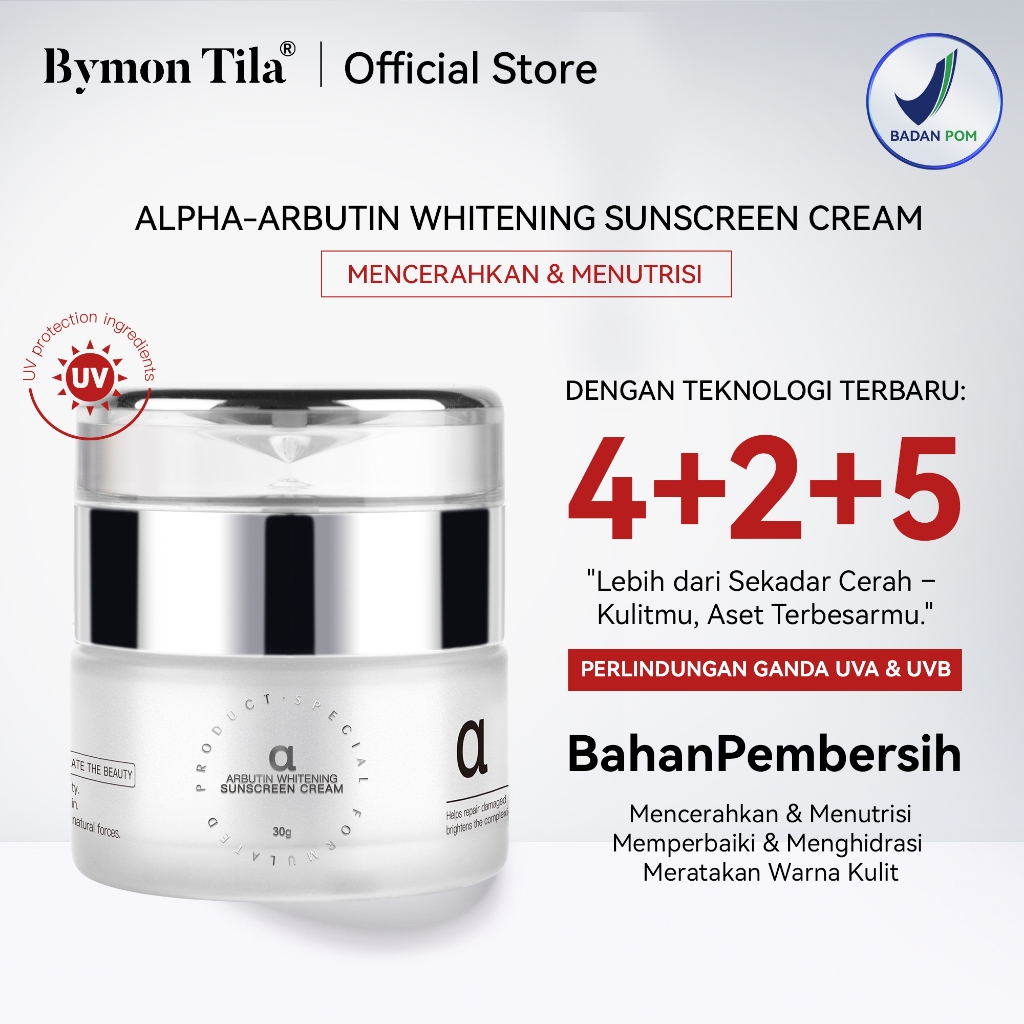 Bymon Tila  30g Alpha-Arbutin Whitening Nourishing Cream Perlindungan Ganda UVA&UVB-Mencerahkan,Lemb