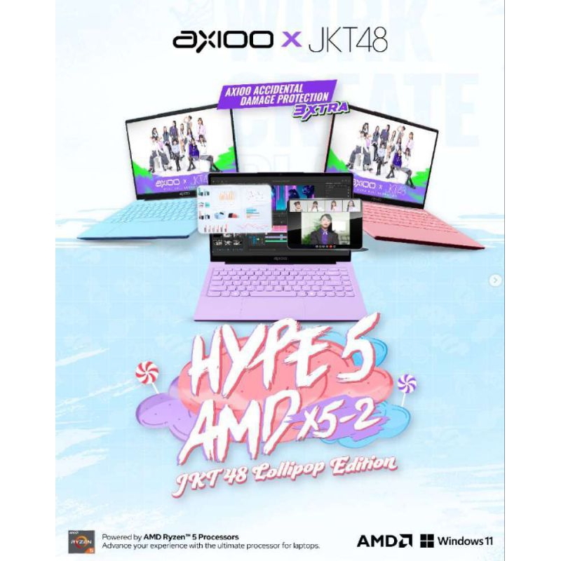 Axioo Hype 5 AMD X5-2 AMD Ryzen 5 7430 (LOLLIPOP EDITION) RAM 8GB SSD 256GB FHD IPS 14" WIN+OFFICE P