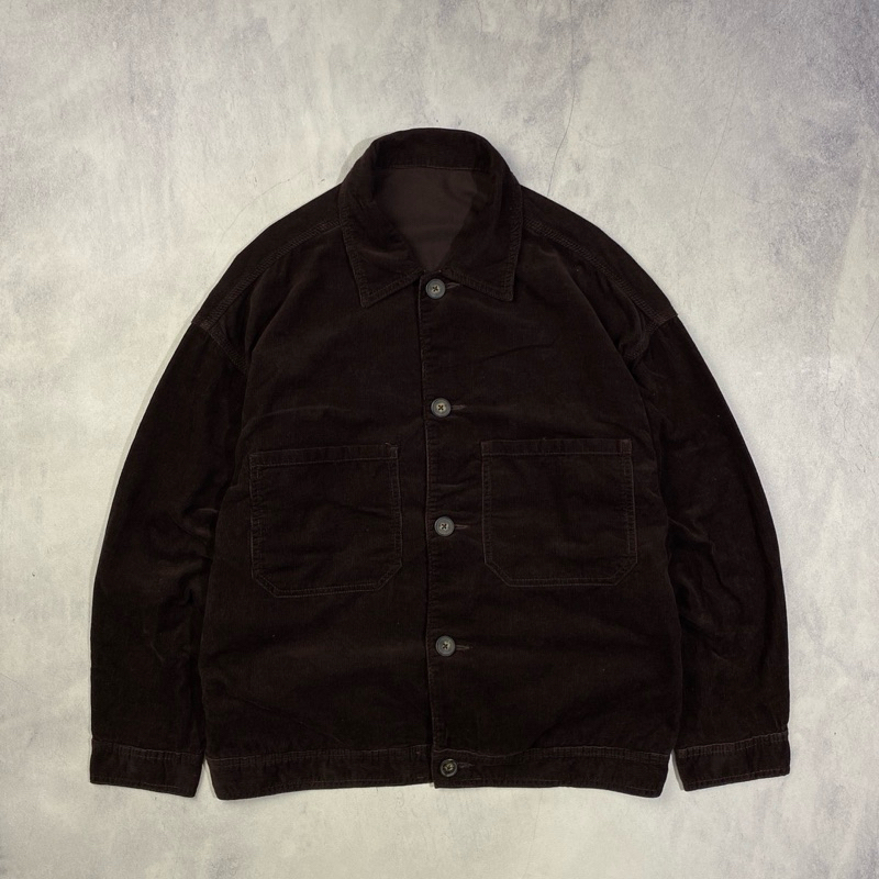 GU by Uniqlo Dark Brown Corduroy Chef Work Jacket Casual Harrington Flight Jacket