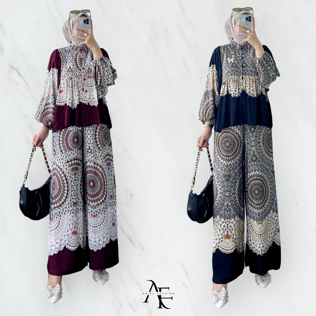 FATEMA SET - ONE SET FATEMA TUNIK RAYON MOTIF BUNGA - SETELAN TUNIK BUNGA - ONE SET WANITA TERBARU