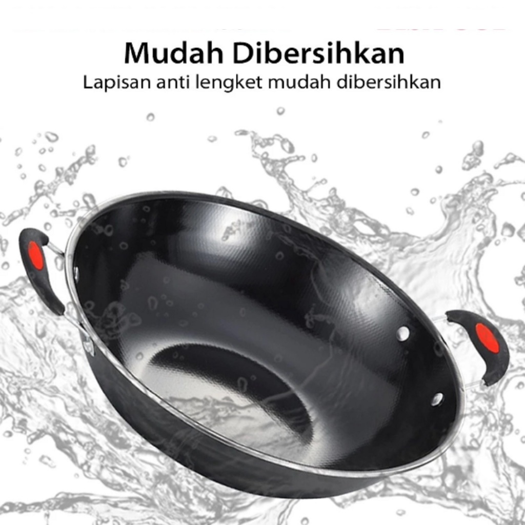 Penggorengan  Wajan  Kuali  Enamel Frying Pan Anti Lengket 32CM