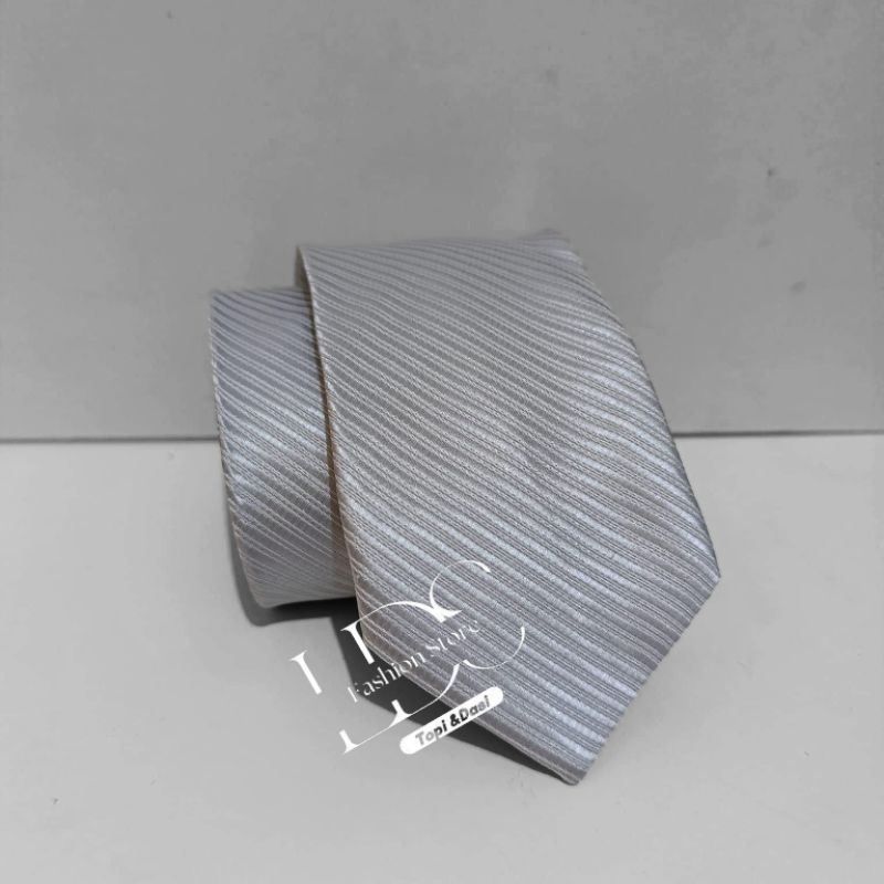 Dasi panjang pria motif salur warna abu muda uk 3 inch bahan Polyester / Dasi formal /Dasi kantor /D