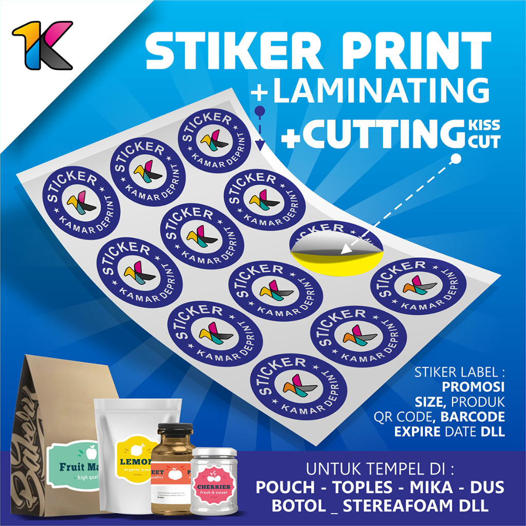 CETAK PRINT STIKER KISSCUT/ LABEL KEMASAN / PRODUK / BARCODE / QR CODE / THANKYOU / EXPIRED DLL