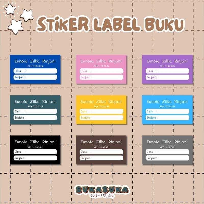 

stiker label buku / stiker buku custom / stiker mapel / stiker mata pelajaran / stiker nama / BASE COLOUR
