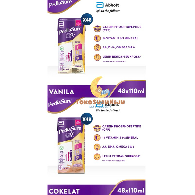 

PEDIASURE GO UHT 110ml COKELAT , VANILA 48pcs 1karton