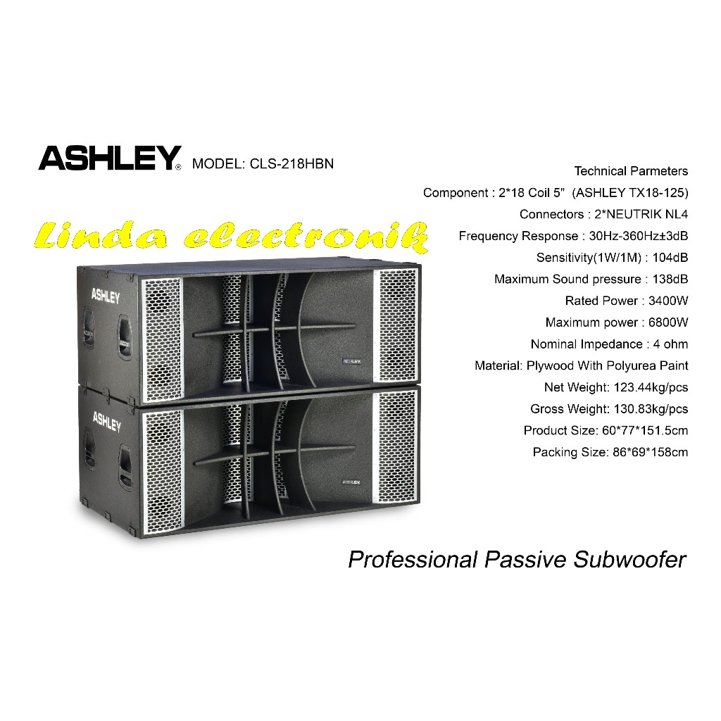 Subwoofer Passive ASHLEY CLS218HBN / CLS 218HBN / CLS 218 HBN GARANSI RESMI 1 TAHUN