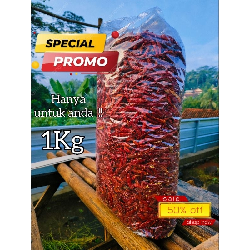 

1KG CABE TEJA (TANPA TANGKAI) GRADE'A ))KERING SUPER MERAH SUPER PEDAS MURAH PROMO