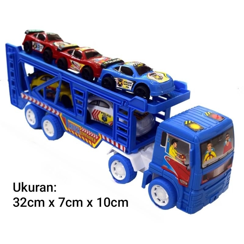 Mainan Truck Kontainer Plus 5 Pcs Mobil Sedan / Konstrukai Kecil Kontiner Sedan/Konstruksi Mainan ST
