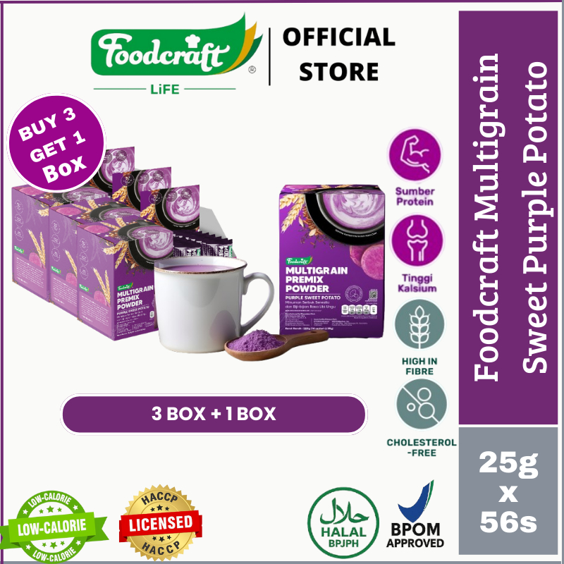

【Special Free 1】 Foodcraft Multigrain Bundle 4 Box Premix Powder Purple Sweet Potato Minuman Serbuk Sereal Rasa Ubi Ungu