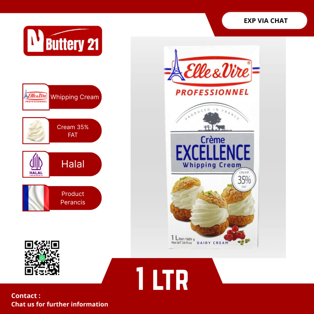 

ELLE & VIRE WHIPPING CREAM 1 LTR/CREME EXCELLENCE/CREAM 35 % FAT/DAIRY CREAM/ELLE VIRE EXCELLENCE