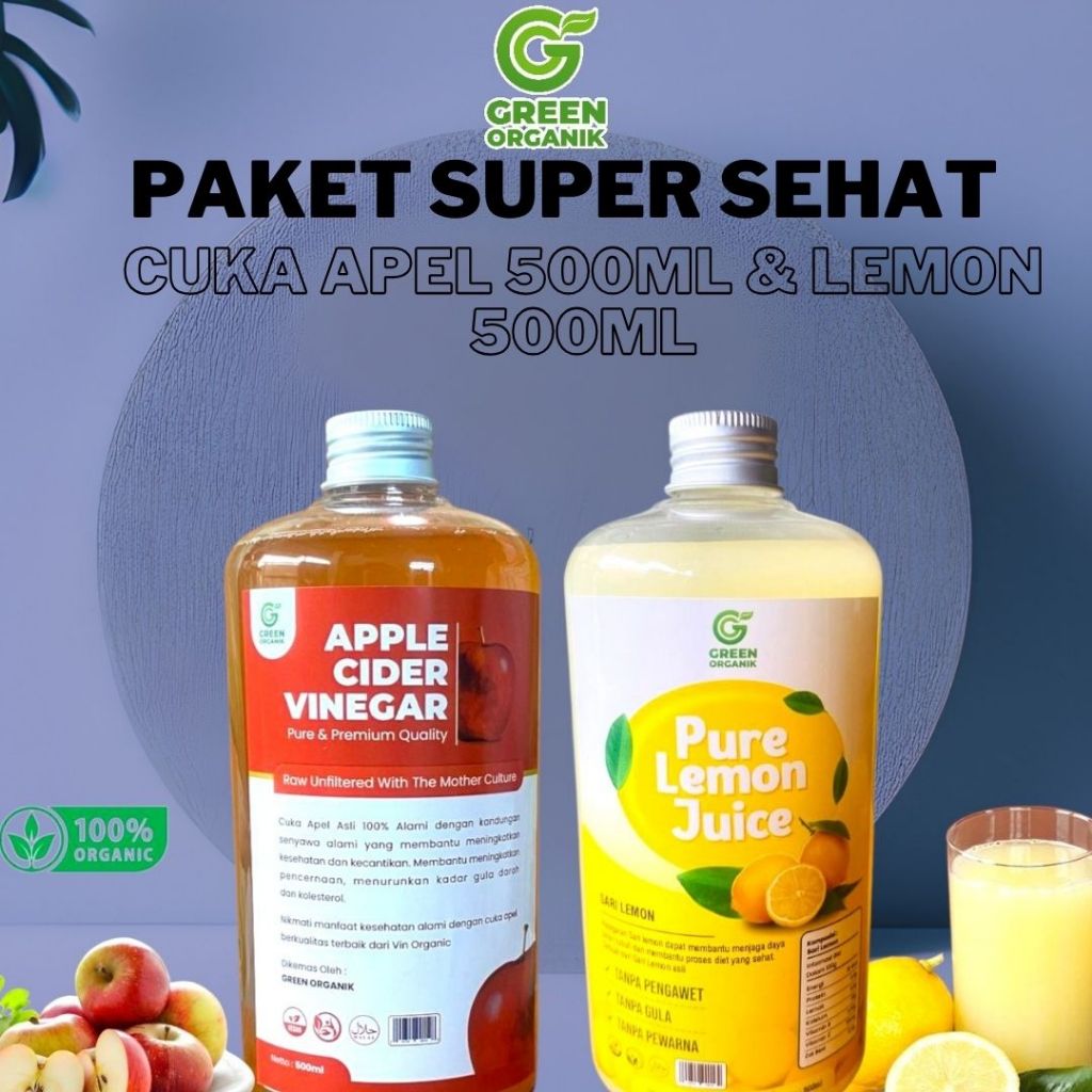 

GREEN ORGANIK / Paket Sehat Cuka Apel 500ml & Sari Lemon 500ml