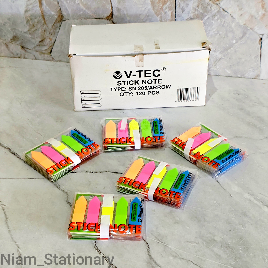 

STICK NOTE SATU PAD ( 5 WARNA X 20 LEMBAR ) PEMBATAS KERTAS PLASTIK PANAH