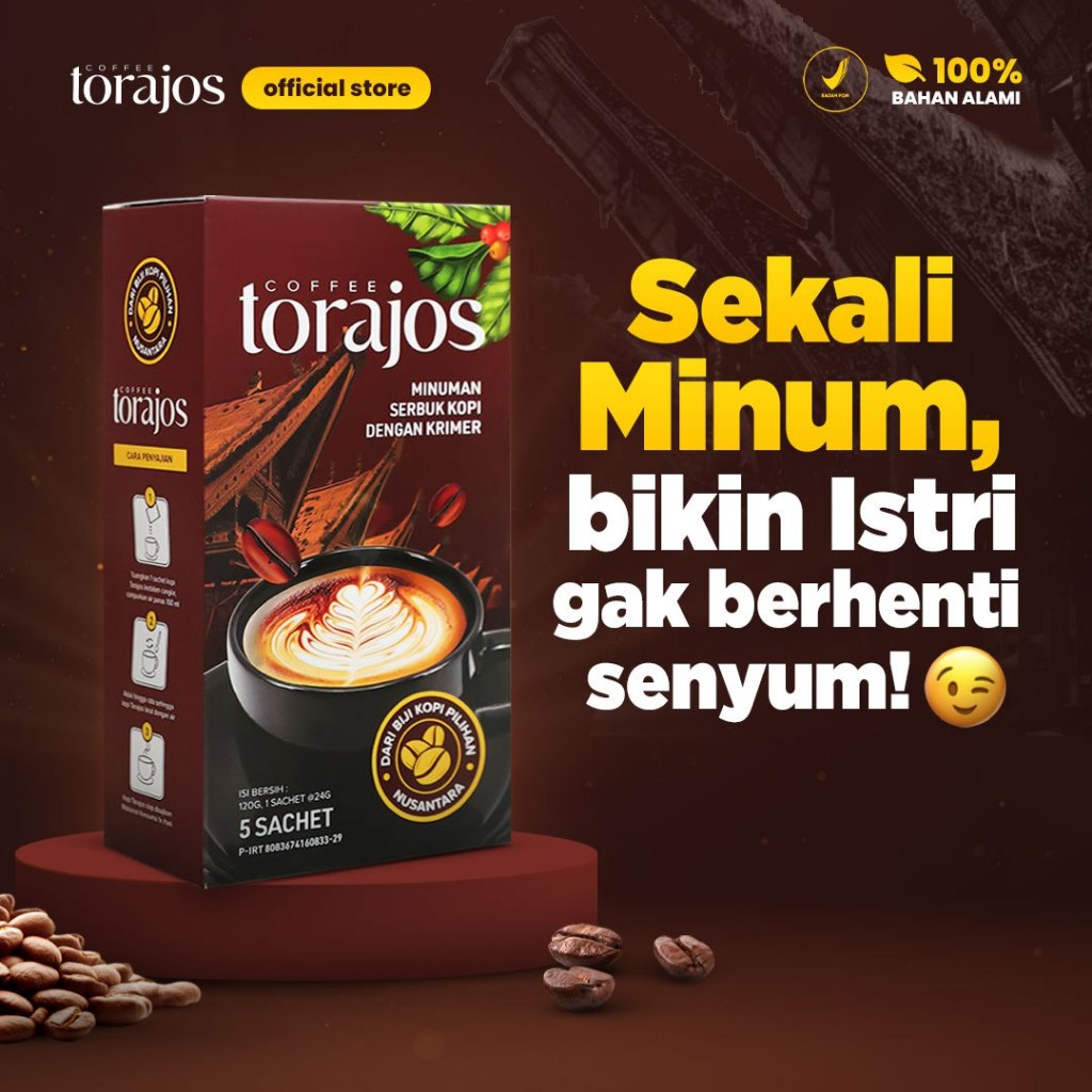 

Torajos - Kopi kuat stamina Pria Dengan ekstrak gingseng dan tongkat ali paket - 1 box