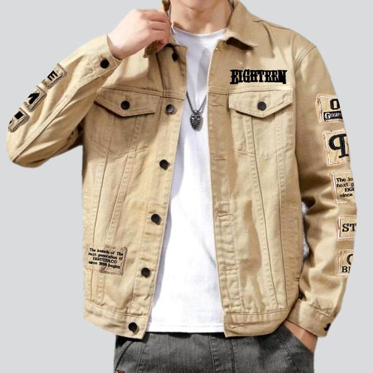 Jaket jeans pria motif full bordir cream atasan pria unisex terbaru distro