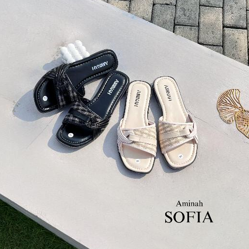 Aminah - Sofia Sandal Wanita Fashion Elegan Cantik Super Empuk Kekinian Sandal Teplek Cewek Simple S