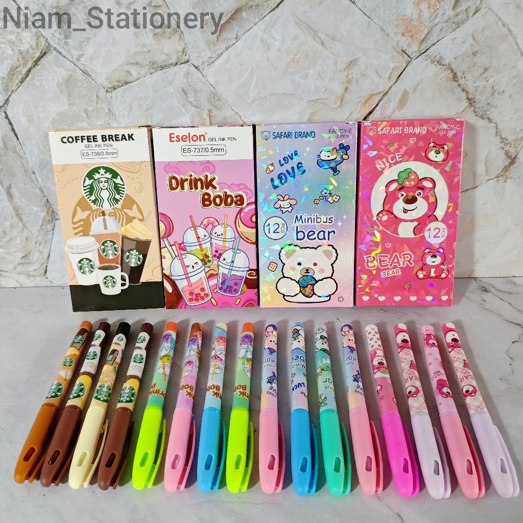 

Azka SELUSIN ( 12 PCS ) Pulpen Gel Ink Pen Bulat Karakter Fancy Lucu 0.5mm Gel Pen BT21