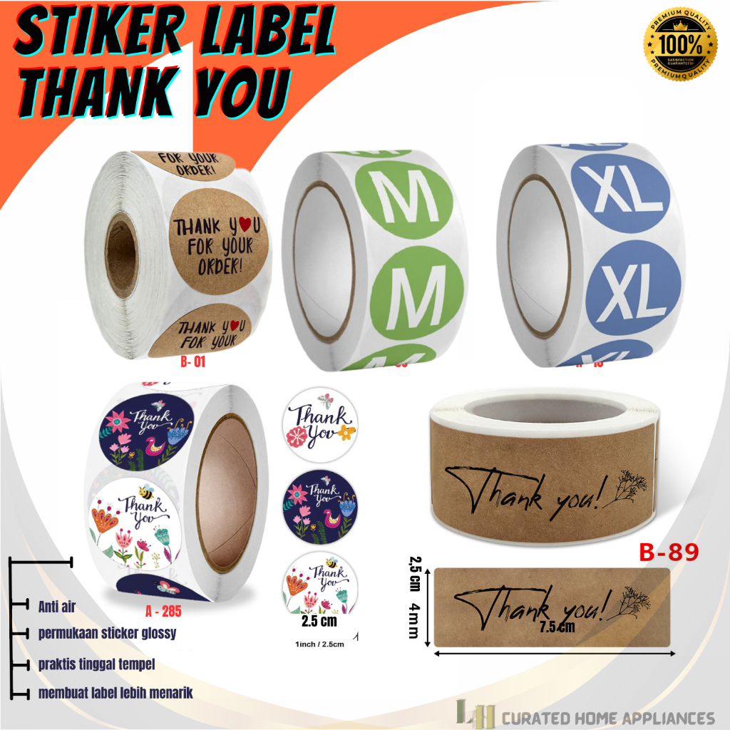 

Stiker Label Tulisan Thank You Label Size, S, M, L, XL | 1 roll isi 500 pcs I Stiker Packing