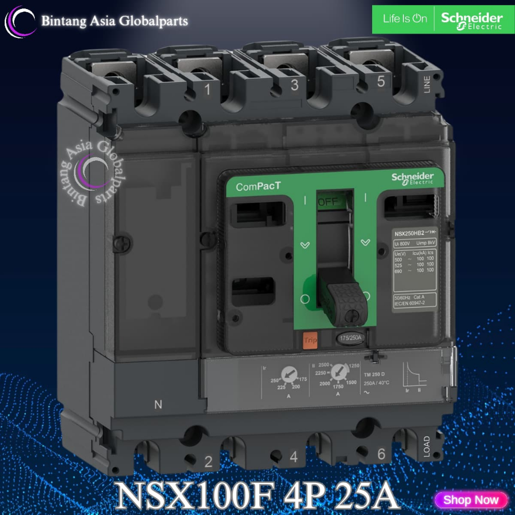 MCCB 4 Phase 25 Ampere Schneider C10F6TM025 Original / MCCB 4p 25a 36kA NSX100F / Breaker 4 Pole 25a