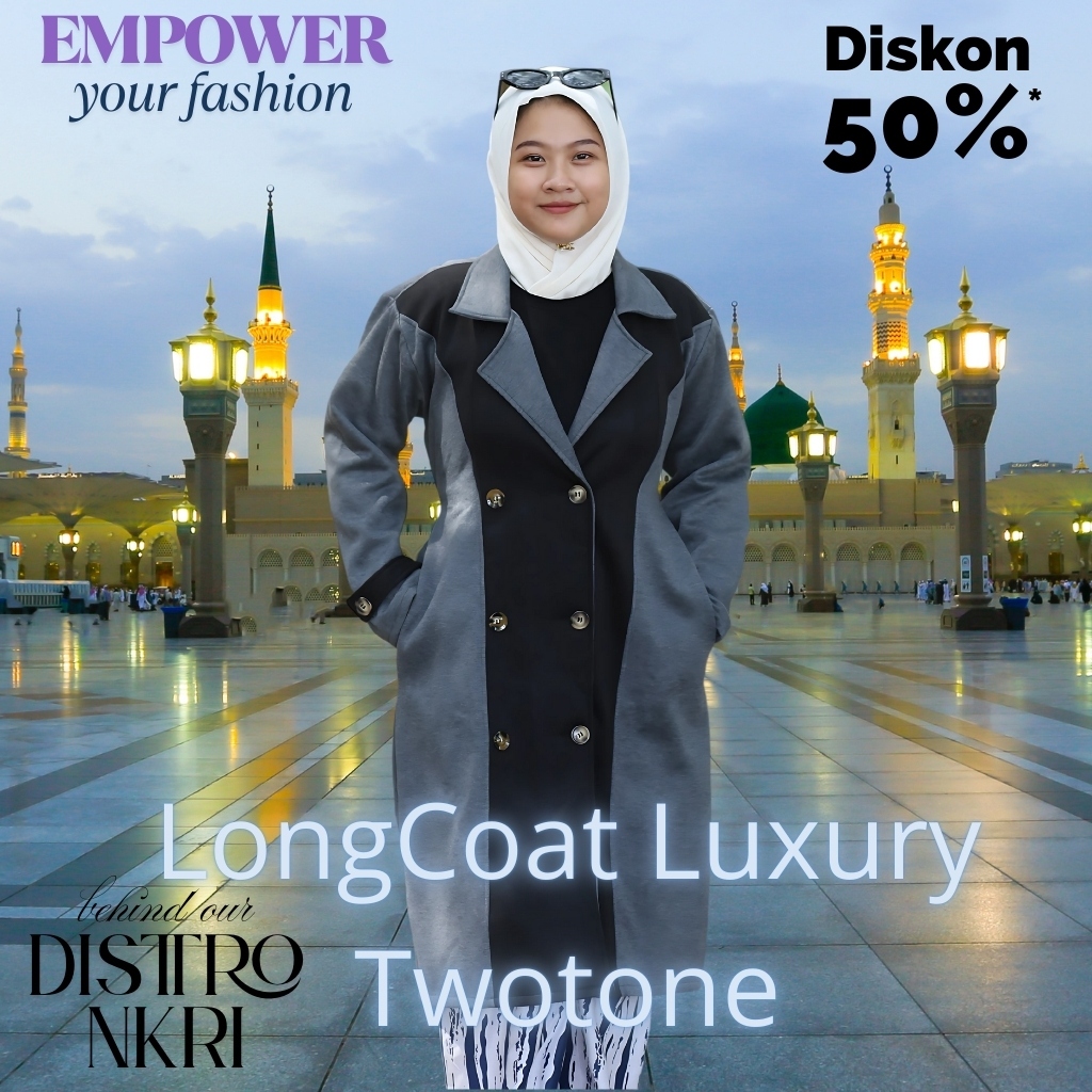 Long Coat Two Tone Wanita Muslimah Luxury – Stylish Syari | Umroh | Winter Outfit Jumbo