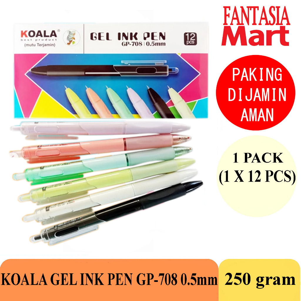 

KOALA GEL INK PEN GPS-708 0.5MM PACK ISI 12 PCS FANTASIA DENGAN PAKING AMAN