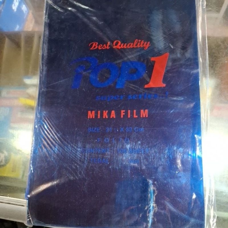 

mika film/ plastik cover mika folio 21x32cm 1 pak isi 100 lembar warna biru