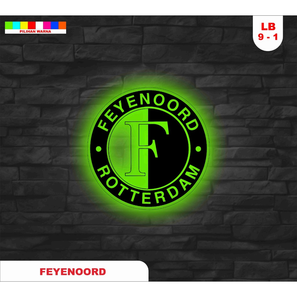 TERBARU  LAMPU HIAS DEKORASI KEREN MOTIF LOGO BOLA FEYENOORD ROTTERDAM Sign With RGB