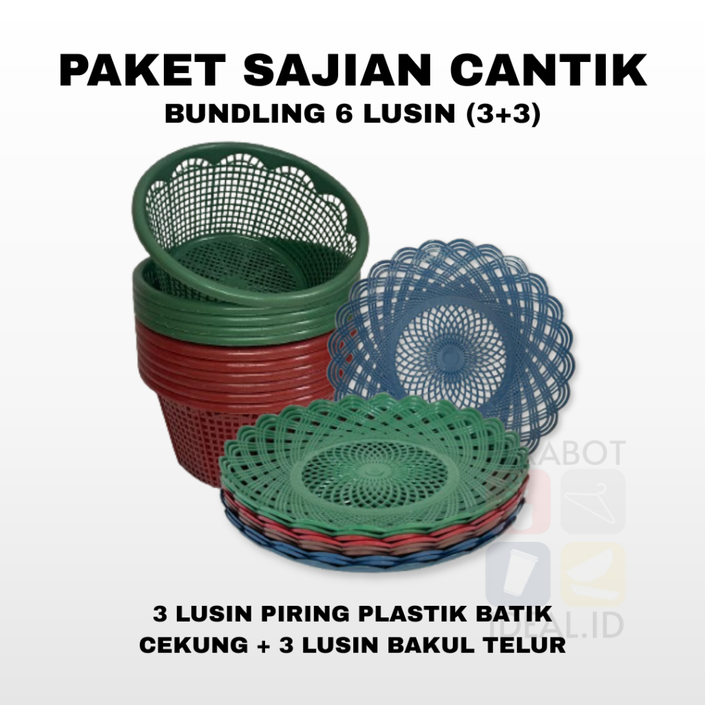 PAKET PLASTIK SAJIAN CANTIK [3 LUSIN PIRING ROTAN PLASTIK CEKUNG + 3 LUSIN BAKUL TELOR ] UNTUK HAJAT