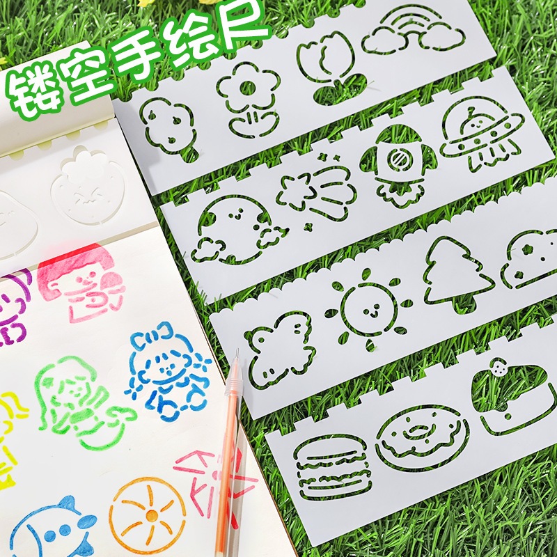 

4 Pcs Penggaris Cetakan Pola Gambar / Ruler / Space / Cake / Animation / Coloring / Menggambar