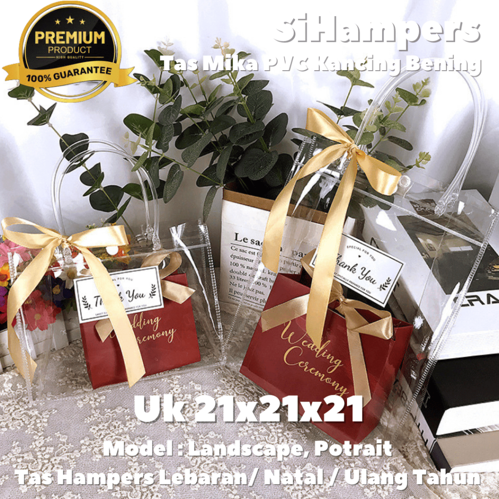

Tas Mika Kancing 21x21x21 Tas Goodie Bag Transparan Hampers Gift Lebaran Premium (MINIMUM 3 PIECES)