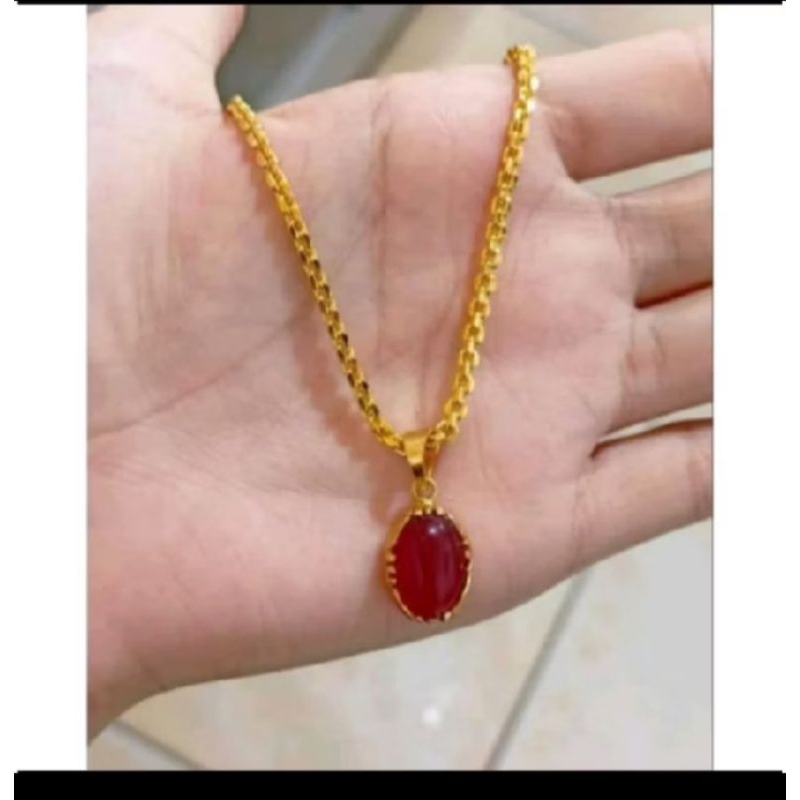 kalung koin asli liontin Permata merah delima