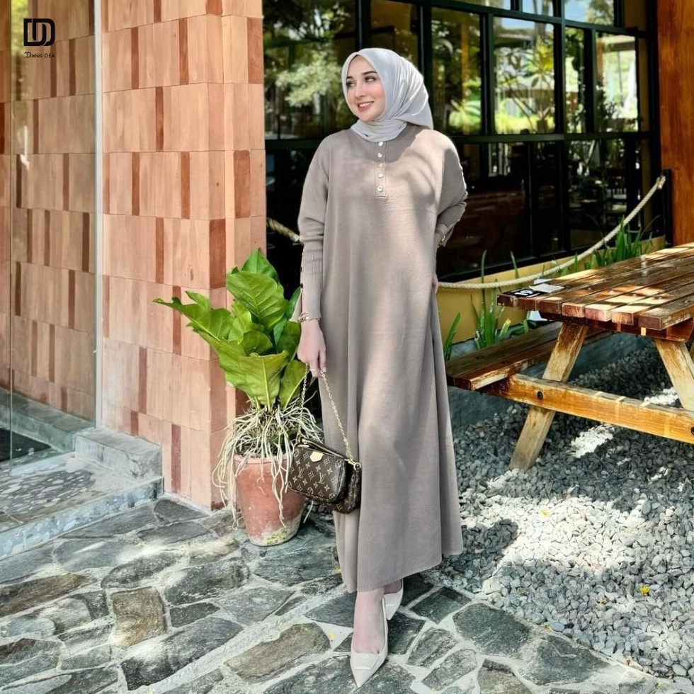 KODE P92F DISTRICT DEA  Vanesa Batwing Dress  dress rajut lengan panjang model batwing  dress rajut 