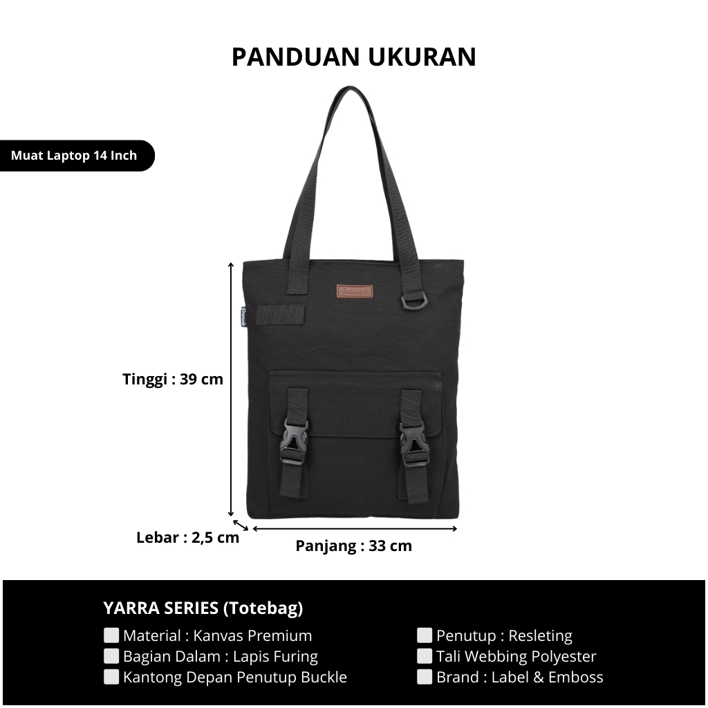 RECOMMENDED Pamole - Totebag Kanvas Totebag Kerja Totebag Kuliah Penutup Resleting - Unisex - Yarra