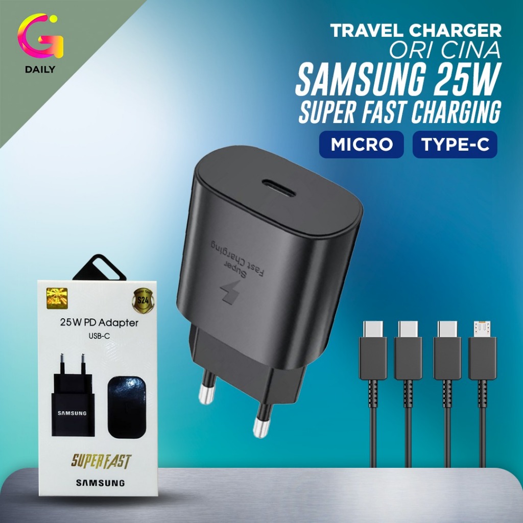 Kepala Casan 25W Samsung Ori Super Fast Charging USB C dengan Kabel Charger Type C to C