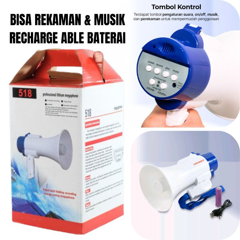 TOA PENGERAS SUARA MEGAPHONE LOUDER SPEAKER DENGAN REKAMAN DAN MUSIK RECHARGE ABLE BATERAI