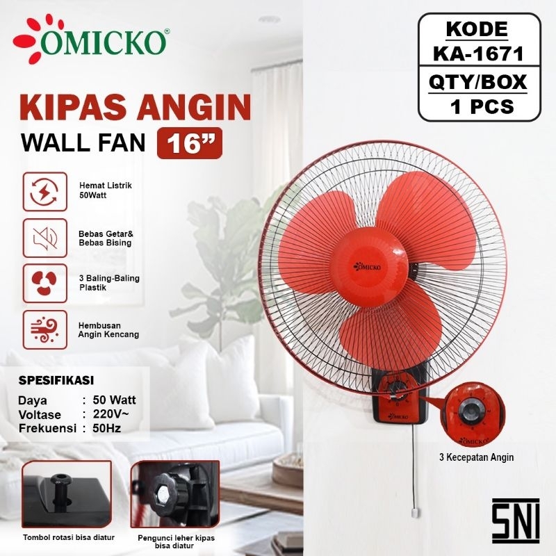 Kipas angin dingding 16 inch/ kipas wallfan 16 in  OMICKO