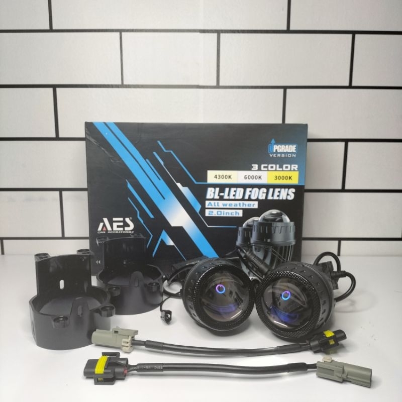 Lampu Foglamp Mobil Biled Projector AES 2 Inchi Non Laser 3 Warna Blue Lens